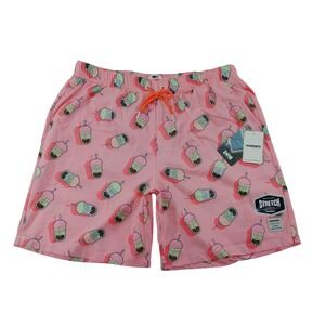 Mosmann Australia Mens XL Pink Boba Tea Print Swim Trunks Stretch Board‎ Shorts